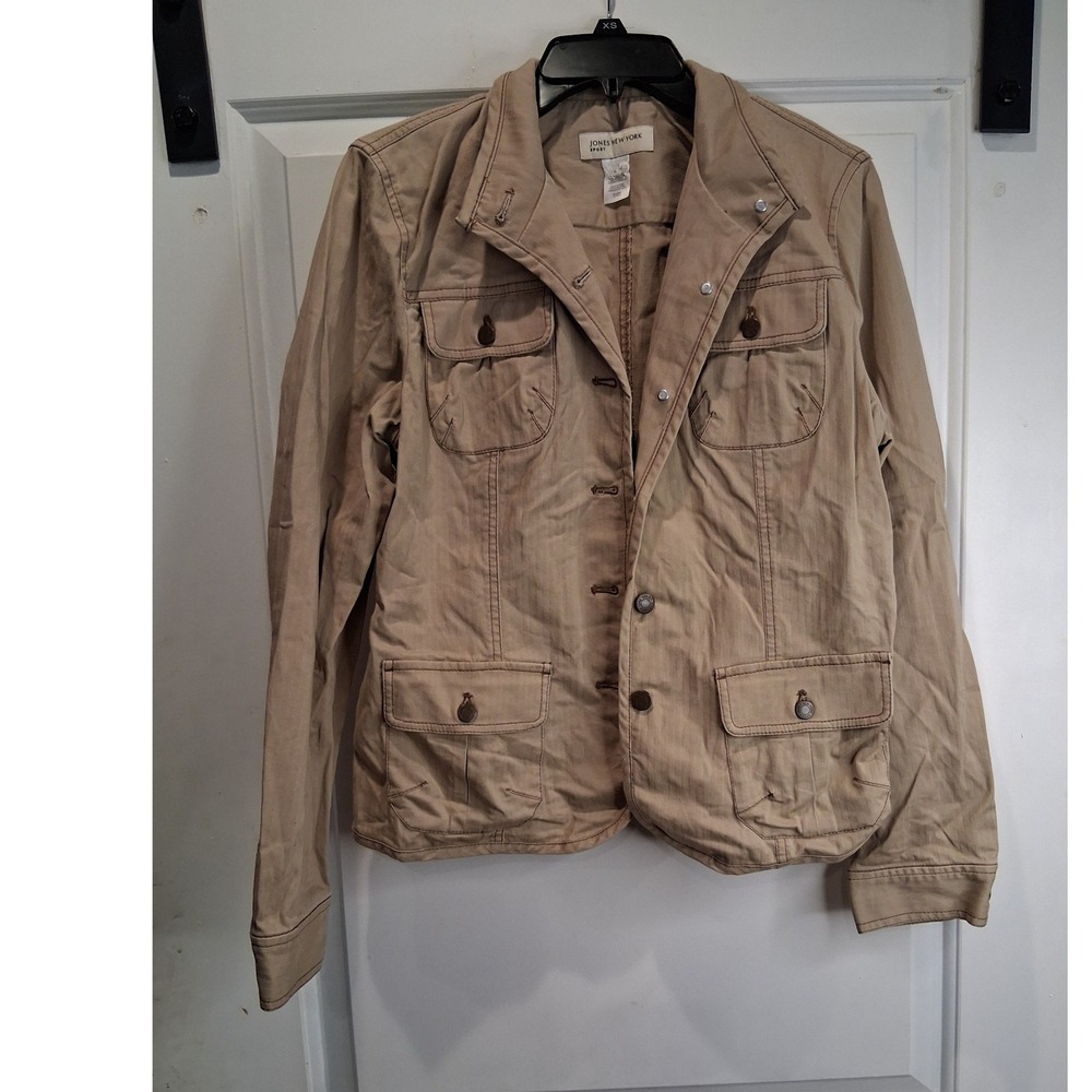 Jones New York Sport Tan Jacket Size M Cotton Stretch Utility Style - Picture 4 of 11
